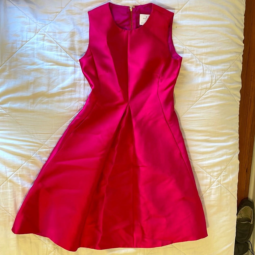 Sleeveless Hot Pink Kate Spade dress with front pleat detail